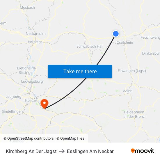 Kirchberg An Der Jagst to Esslingen Am Neckar map