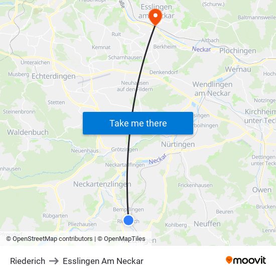 Riederich to Esslingen Am Neckar map