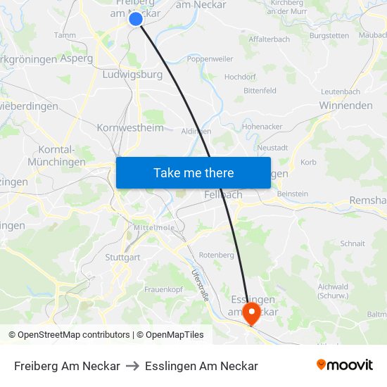 Freiberg Am Neckar to Esslingen Am Neckar map