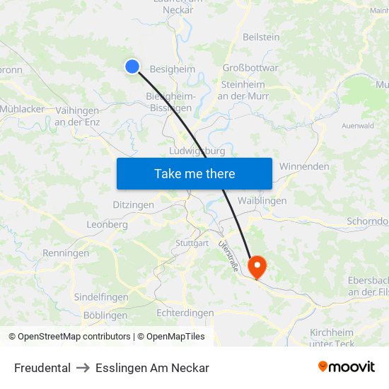 Freudental to Esslingen Am Neckar map