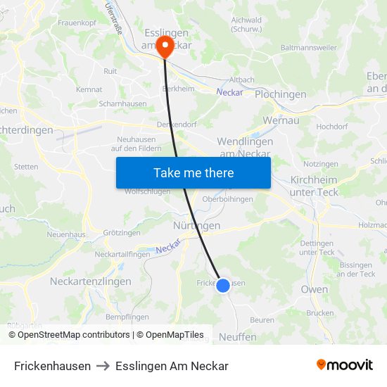 Frickenhausen to Esslingen Am Neckar map