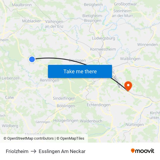 Friolzheim to Esslingen Am Neckar map