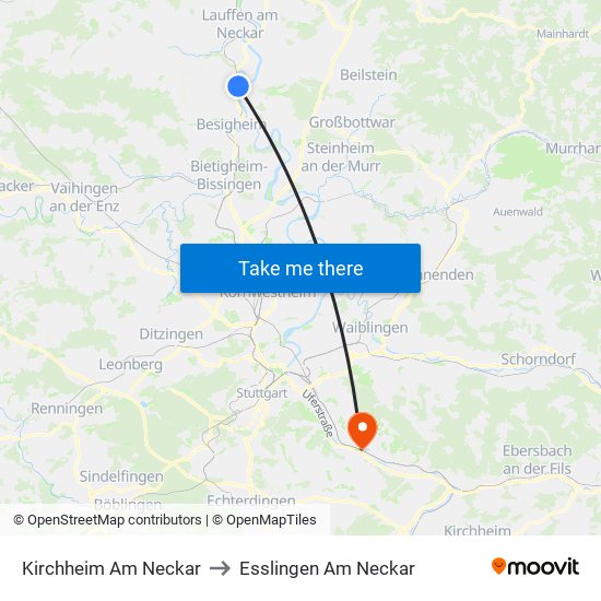 Kirchheim Am Neckar to Esslingen Am Neckar map