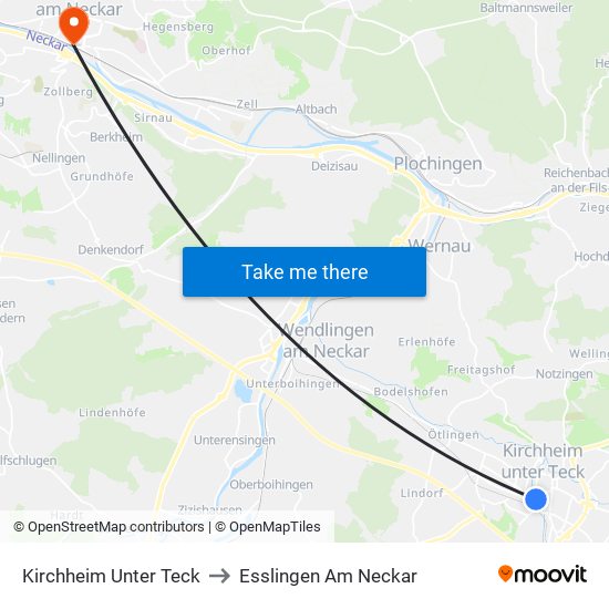 Kirchheim Unter Teck to Esslingen Am Neckar map