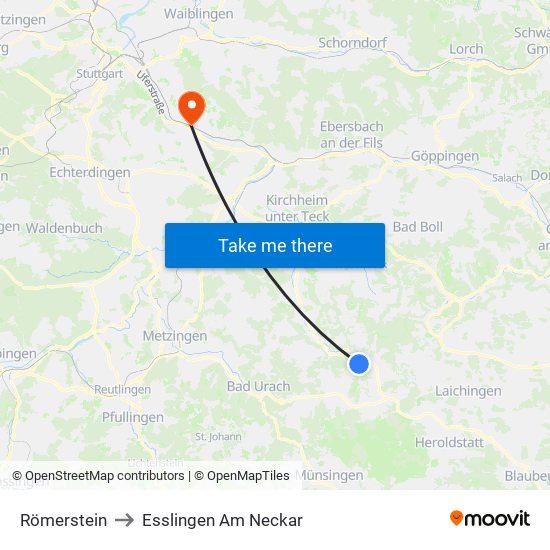 Römerstein to Esslingen Am Neckar map