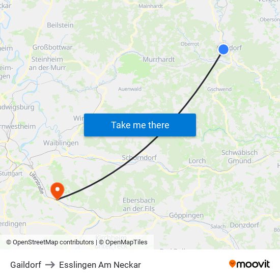 Gaildorf to Esslingen Am Neckar map
