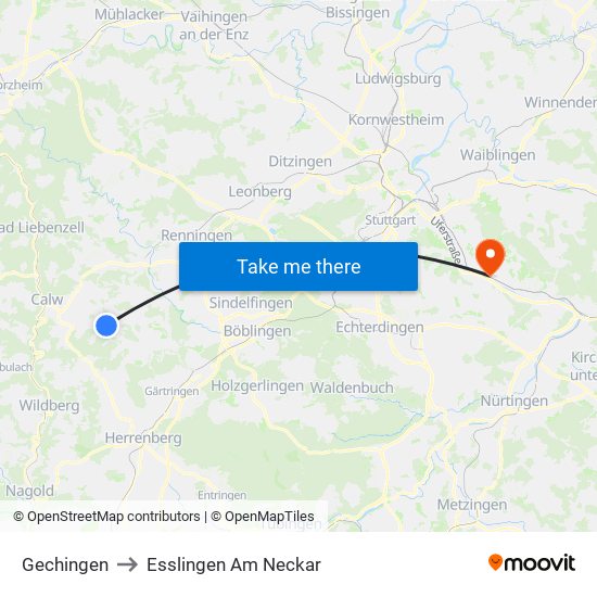 Gechingen to Esslingen Am Neckar map