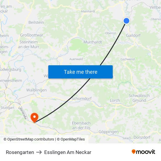 Rosengarten to Esslingen Am Neckar map