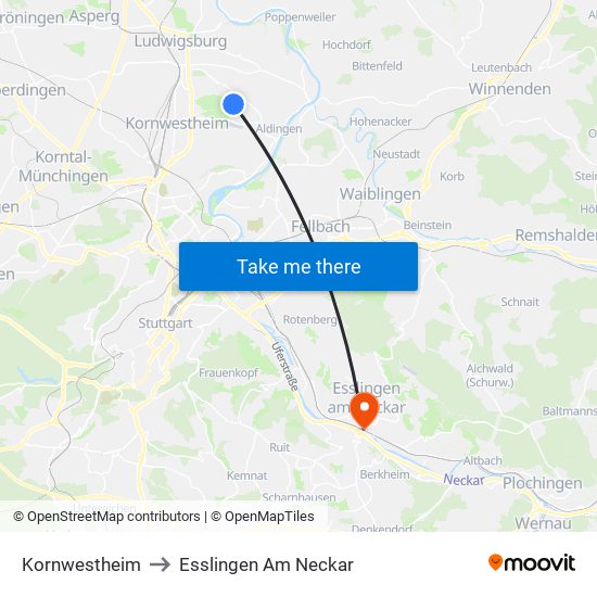 Kornwestheim to Esslingen Am Neckar map