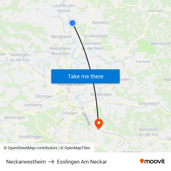 Neckarwestheim to Esslingen Am Neckar map