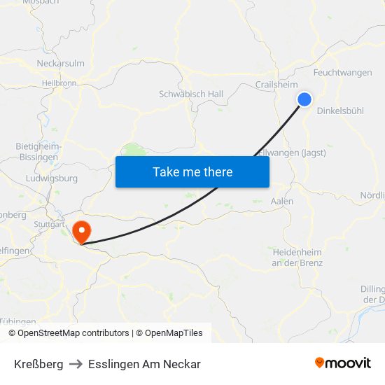 Kreßberg to Esslingen Am Neckar map