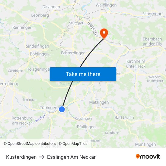 Kusterdingen to Esslingen Am Neckar map