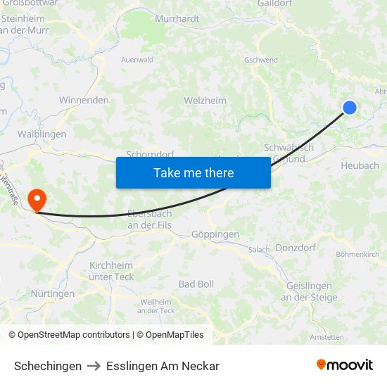 Schechingen to Esslingen Am Neckar map