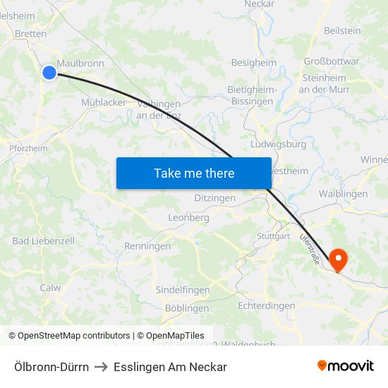 Ölbronn-Dürrn to Esslingen Am Neckar map