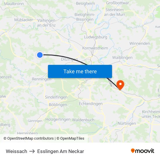 Weissach to Esslingen Am Neckar map