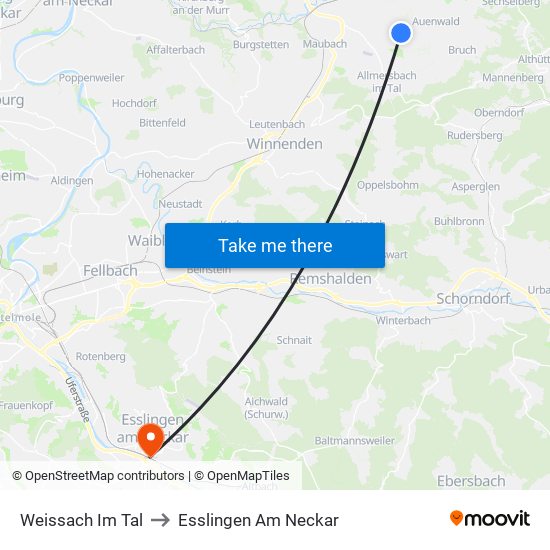 Weissach Im Tal to Esslingen Am Neckar map