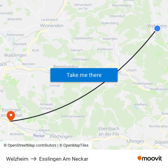 Welzheim to Esslingen Am Neckar map