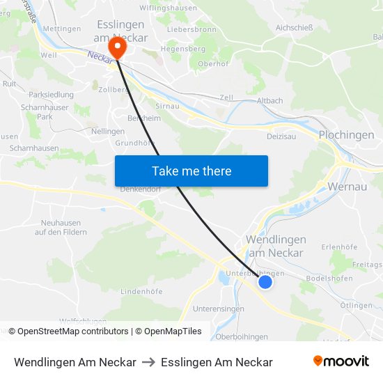 Wendlingen Am Neckar to Esslingen Am Neckar map