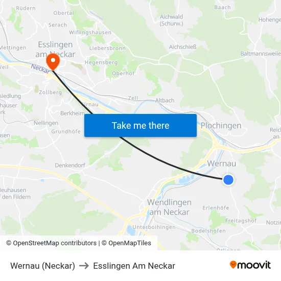Wernau (Neckar) to Esslingen Am Neckar map