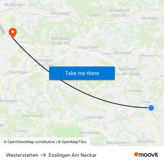 Westerstetten to Esslingen Am Neckar map