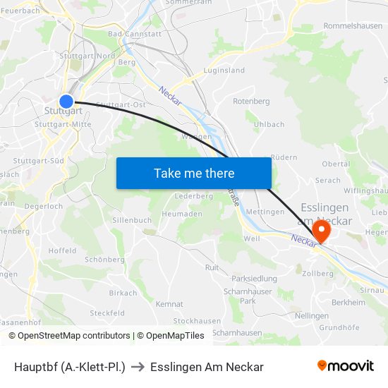 Hauptbf (A.-Klett-Pl.) to Esslingen Am Neckar map