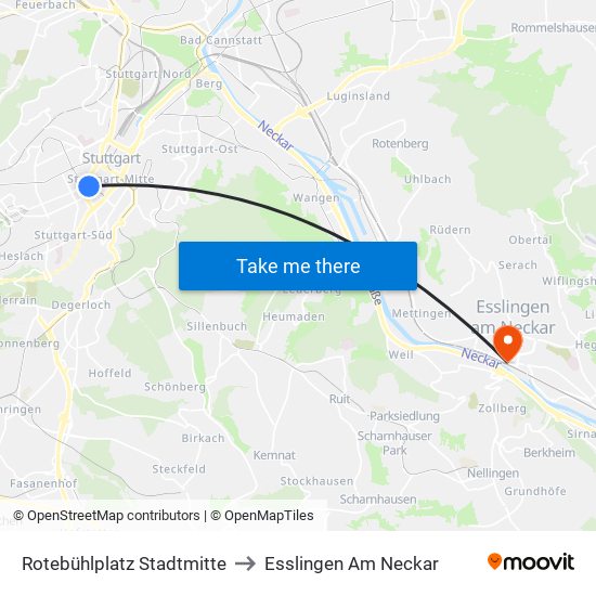 Rotebühlplatz Stadtmitte to Esslingen Am Neckar map