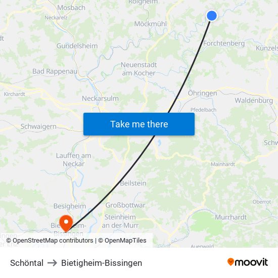 Schöntal to Bietigheim-Bissingen map