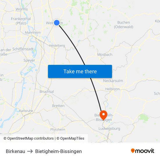 Birkenau to Bietigheim-Bissingen map