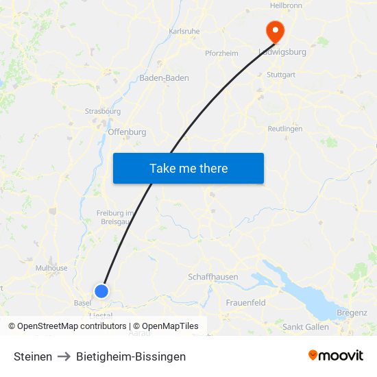 Steinen to Bietigheim-Bissingen map