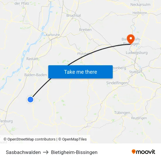 Sasbachwalden to Bietigheim-Bissingen map