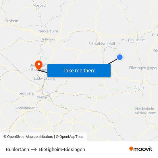 Bühlertann to Bietigheim-Bissingen map