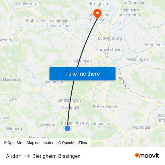 Altdorf to Bietigheim-Bissingen map