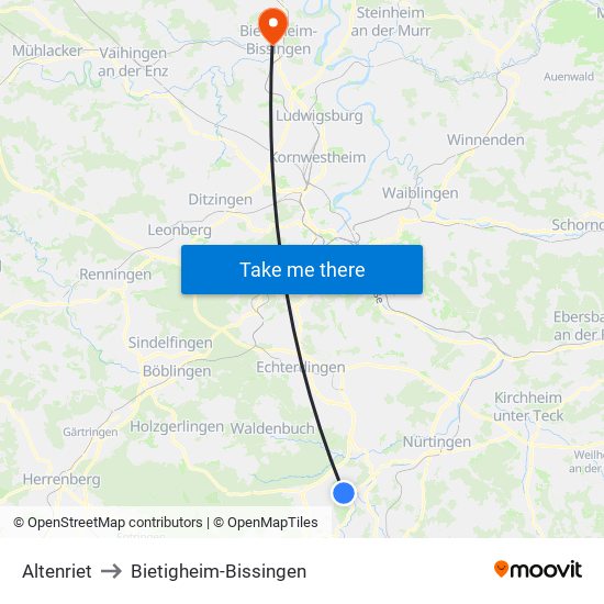 Altenriet to Bietigheim-Bissingen map