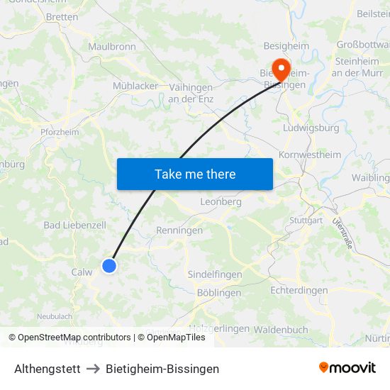Althengstett to Bietigheim-Bissingen map