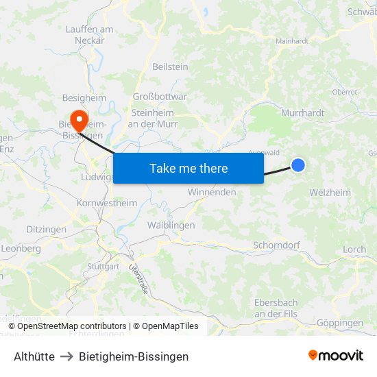 Althütte to Bietigheim-Bissingen map