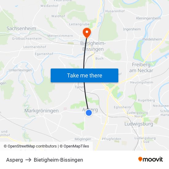 Asperg to Bietigheim-Bissingen map