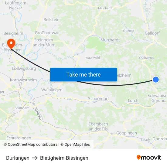 Durlangen to Bietigheim-Bissingen map