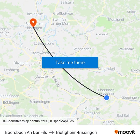 Ebersbach An Der Fils to Bietigheim-Bissingen map
