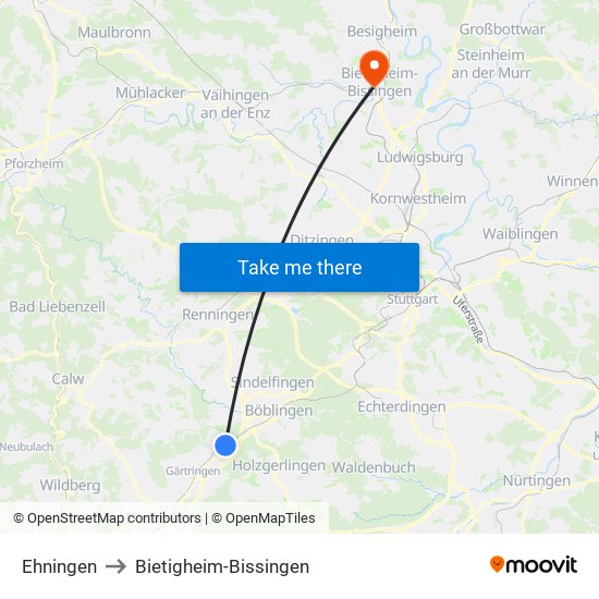 Ehningen to Bietigheim-Bissingen map