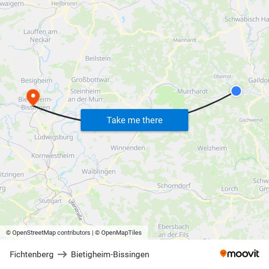 Fichtenberg to Bietigheim-Bissingen map