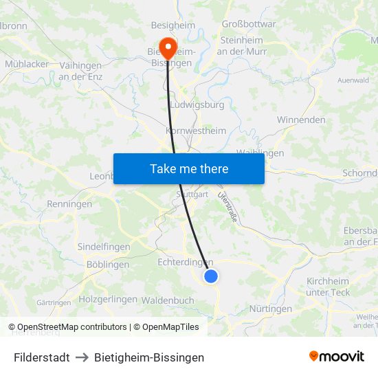 Filderstadt to Bietigheim-Bissingen map