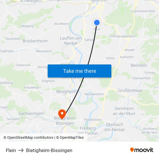 Flein to Bietigheim-Bissingen map