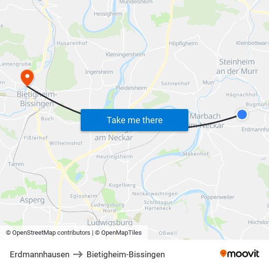 Erdmannhausen to Bietigheim-Bissingen map