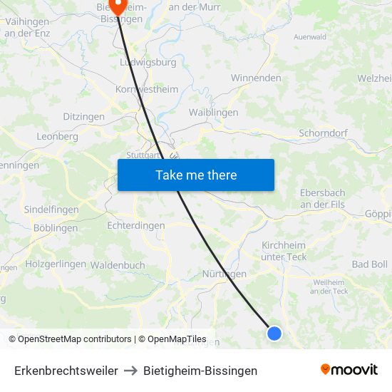 Erkenbrechtsweiler to Bietigheim-Bissingen map