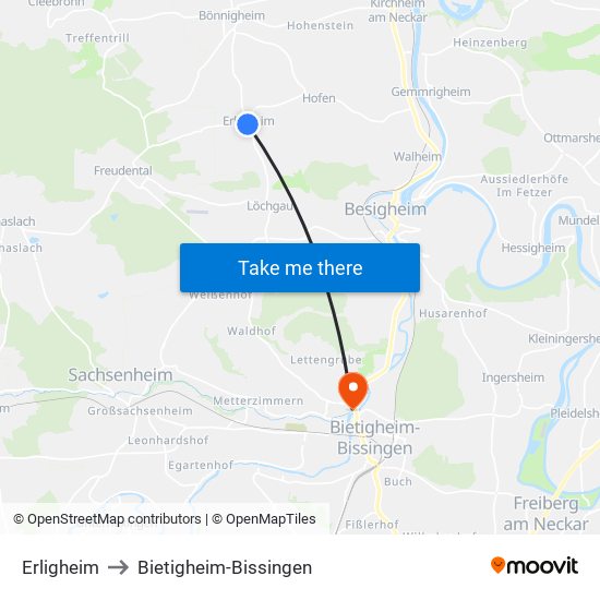 Erligheim to Bietigheim-Bissingen map