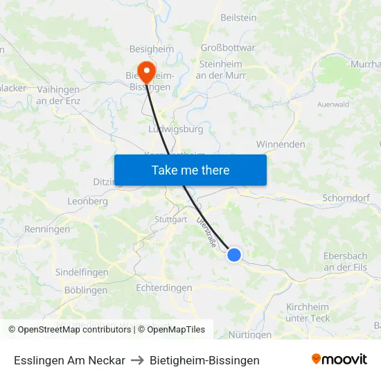 Esslingen Am Neckar to Bietigheim-Bissingen map
