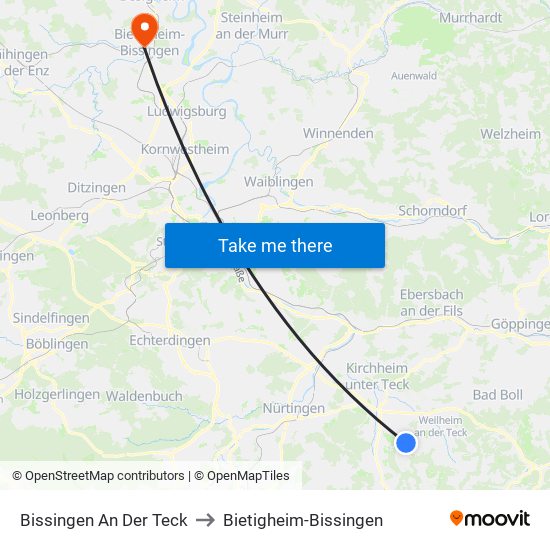 Bissingen An Der Teck to Bietigheim-Bissingen map