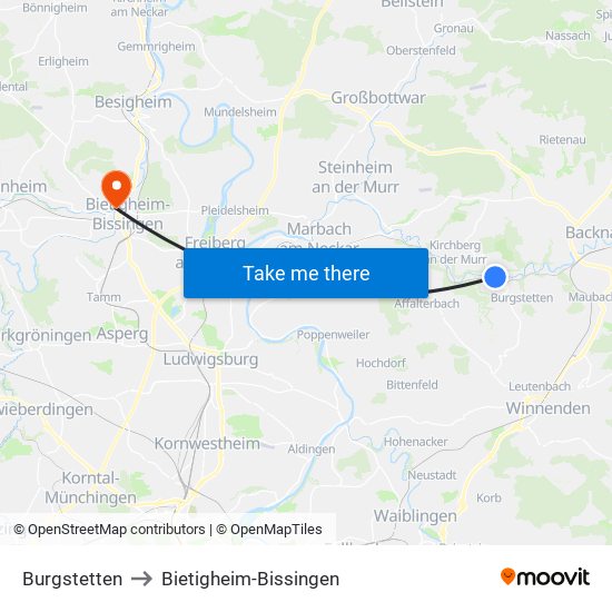 Burgstetten to Bietigheim-Bissingen map