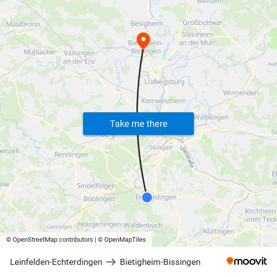 Leinfelden-Echterdingen to Bietigheim-Bissingen map