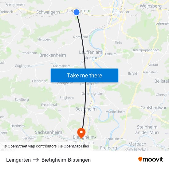 Leingarten to Bietigheim-Bissingen map